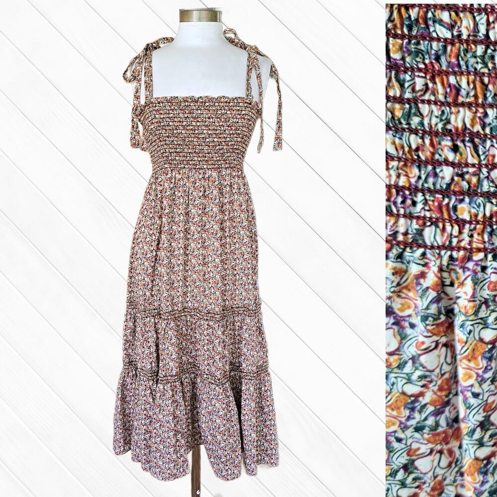 O.P.T. Cara Tie Shoulder Smocked Floral Maxi Dress Size Medium